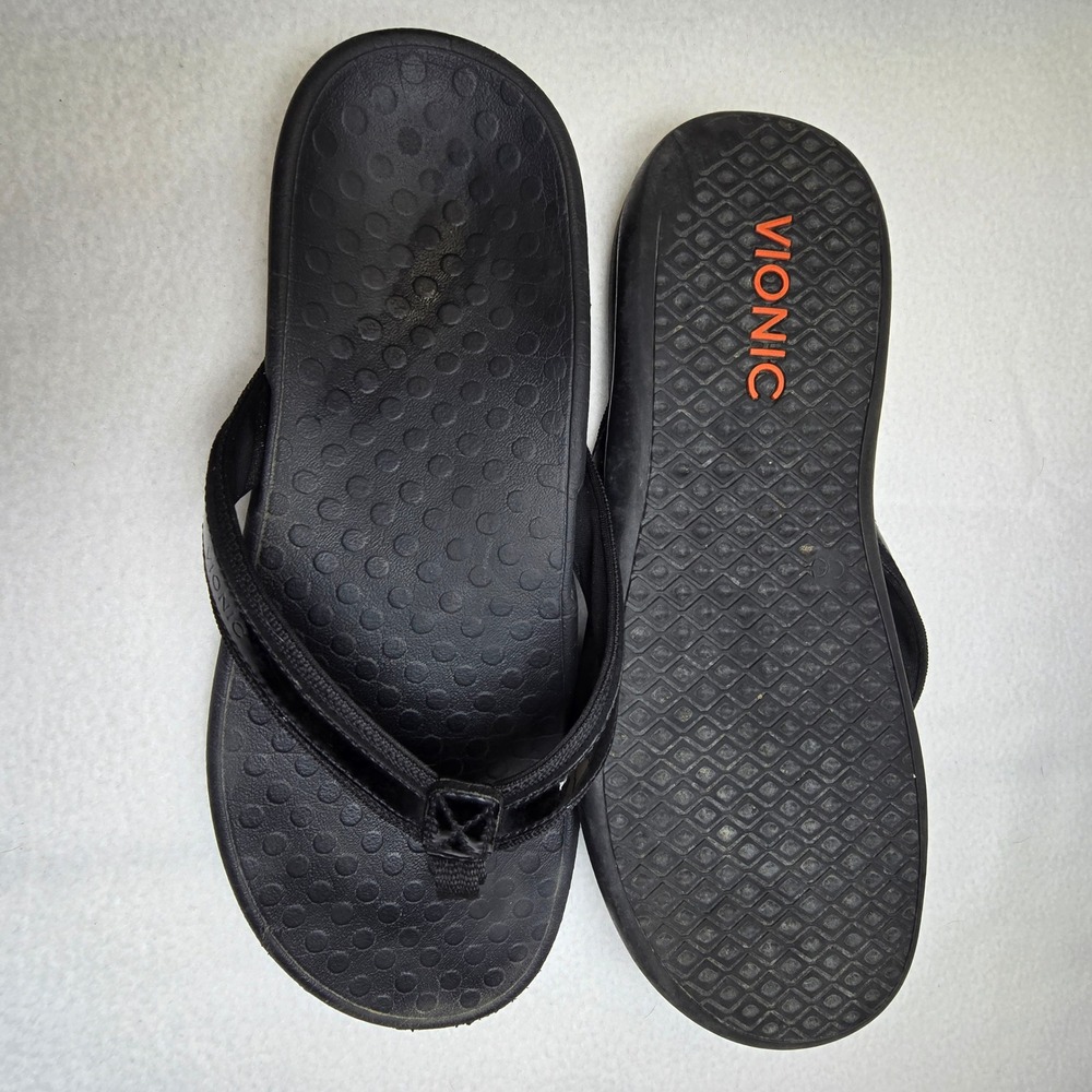 Vionic Womens Flip Flops Thong Sandals Size 10 Black Orthopedic HIgh Tide Arch